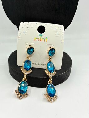 Mint Teal and Gold Drop Earrings